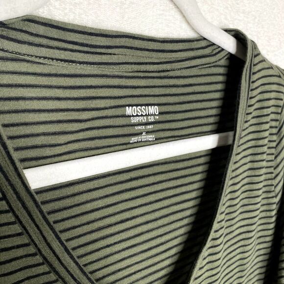 Mossimo Supply Co. Long Sleeve V-Neck Striped T-Shirt Green Black Size XL Tee - Picture 3 of 9
